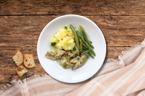 fagiolini con patate e caciofi